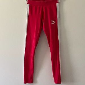 Puma Pink White Stripe Activewear Loungewear Yoga Fitness Leggings sz Small